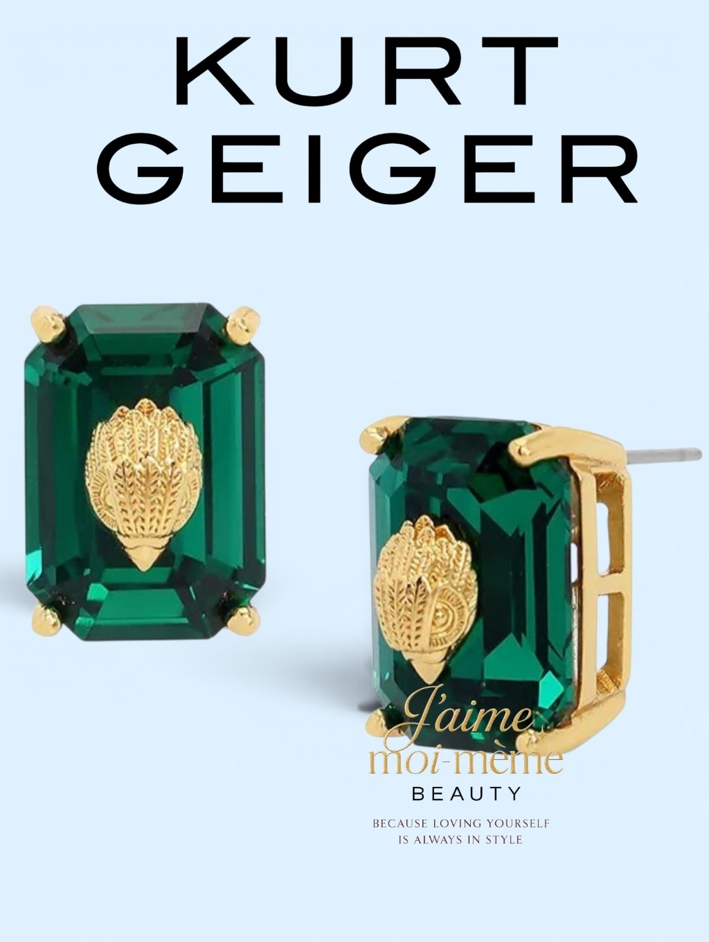 Kurt Geiger Emerald Green Crystal Stud Earrings With Gold Accents